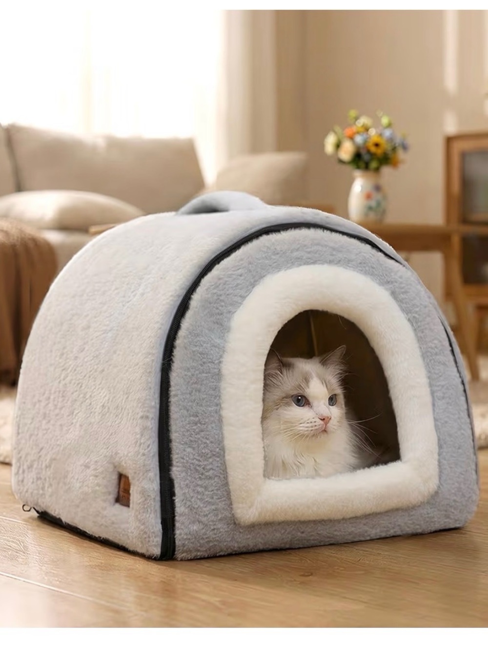 Brand new unopened Plush Gray & White Cozy Cat Cave